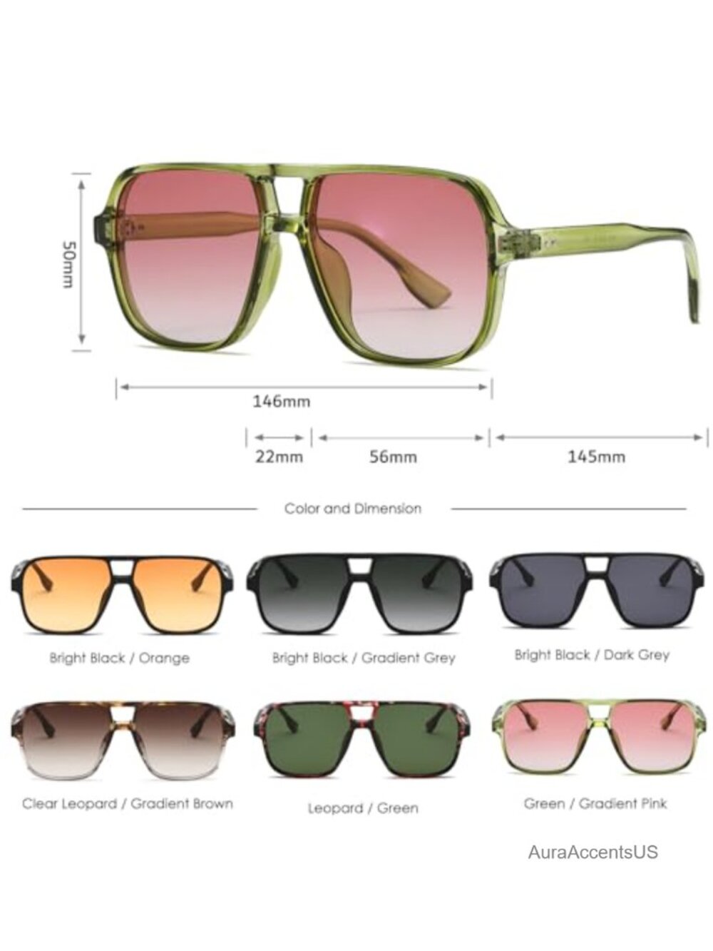 Oversized Square Pilot Sunglasses UV400 Retro 70s Unisex - Picture 3 of 6